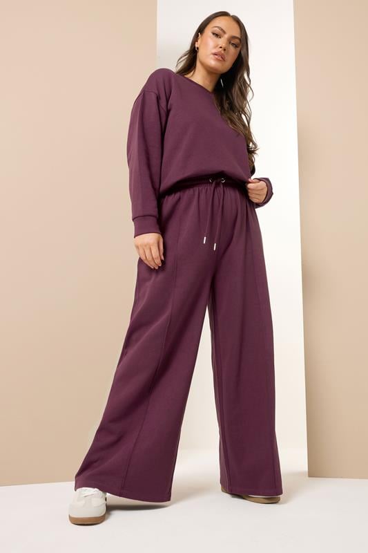 Evans YOURS Curve Burgundy Red Wide Leg Joggers