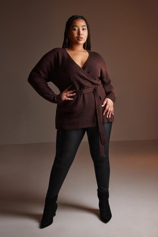 evans YOURS Curve Burgundy Red Wrap Knit Jumper