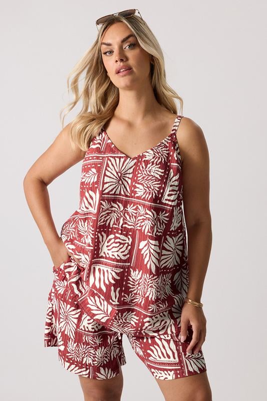 evans YOURS Curve Burnt Orange Leaf Print Cami Top