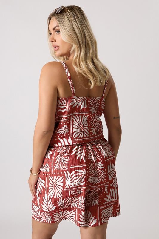 Evans YOURS Curve Burnt Orange Leaf Print Shorts