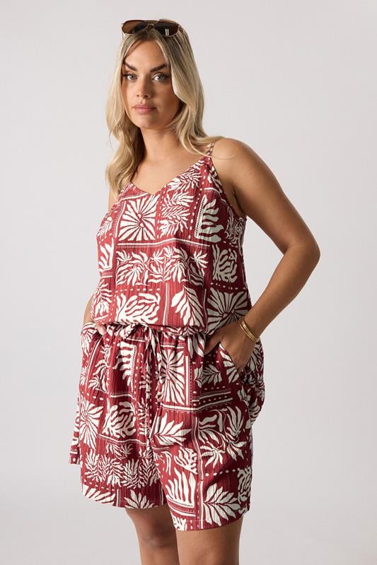 evans YOURS Curve Burnt Orange Leaf Print Shorts