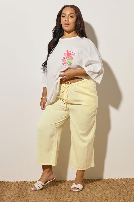 Evans YOURS Curve Butter Yellow Linen Culottes