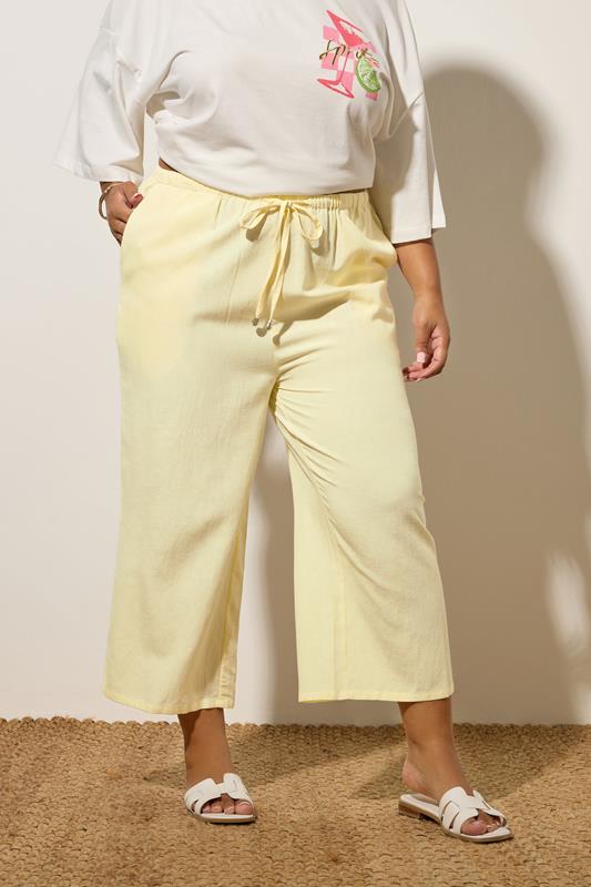 evans YOURS Curve Butter Yellow Linen Culottes
