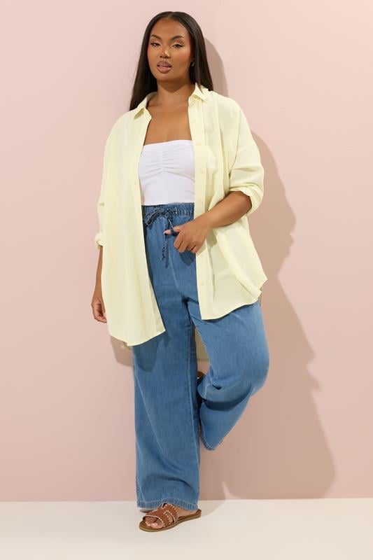 Evans YOURS Curve Butter Yellow Linen Shirt