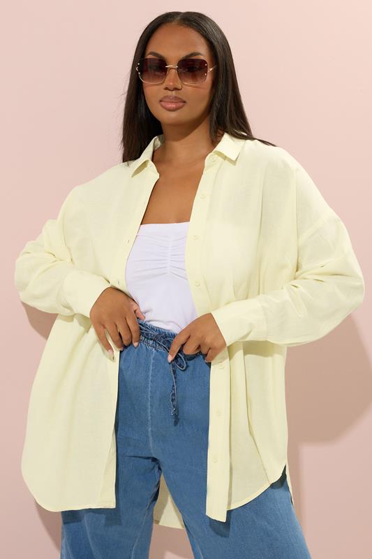 evans YOURS Curve Butter Yellow Linen Shirt