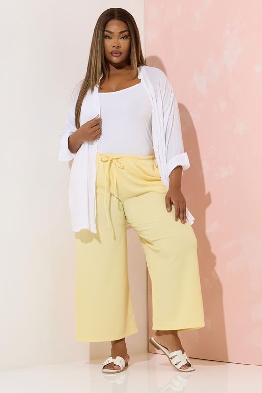 Evans YOURS Curve Butter Yellow Textured Culottes