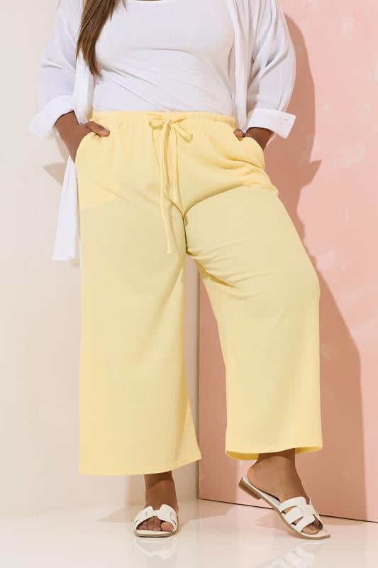 evans YOURS Curve Butter Yellow Textured Culottes