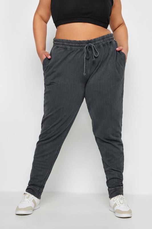 evans YOURS Curve Charcoal Grey Acid Wash Joggers