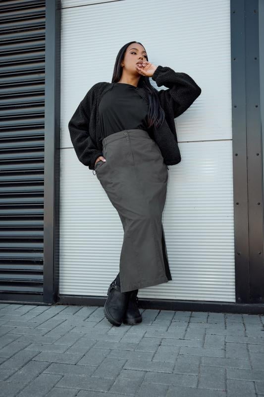Evans YOURS Curve Charcoal Grey Cargo Maxi Skirt