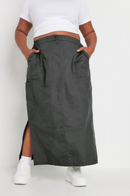 evans YOURS Curve Charcoal Grey Cargo Maxi Skirt