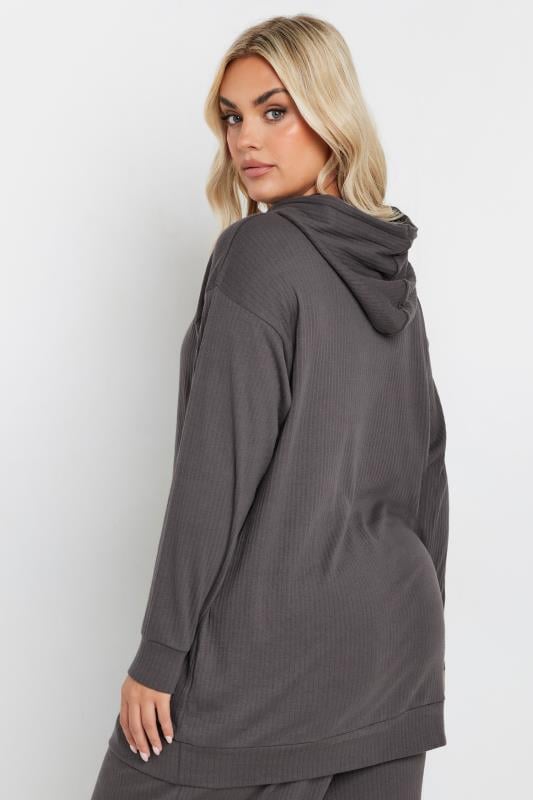 Evans YOURS Curve Charcoal Grey Ribbed Hoodie