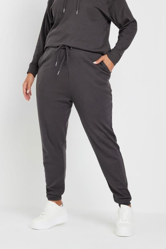 Evans YOURS Curve Charcoal Grey Ribbed Joggers