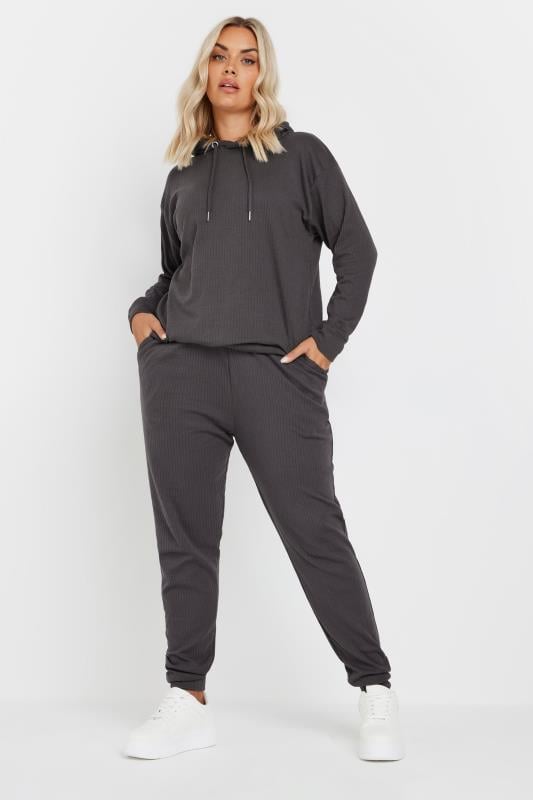 Evans YOURS Curve Charcoal Grey Ribbed Joggers