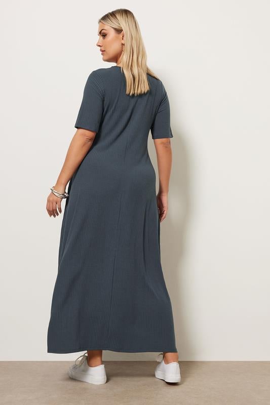 Evans YOURS Curve Charcoal Grey Ribbed Maxi Dress