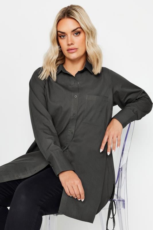 Evans YOURS Curve Charcoal Grey Tie Detail Shirt