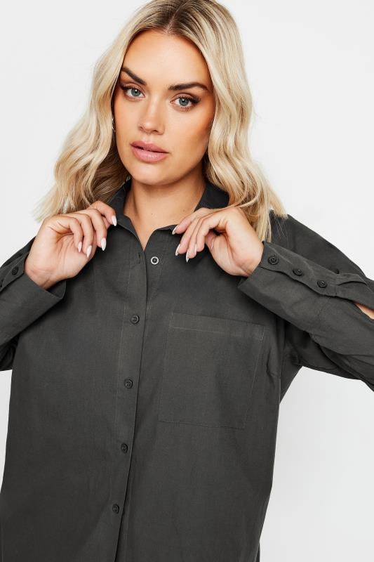 Evans YOURS Curve Charcoal Grey Tie Detail Shirt