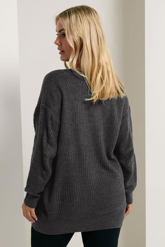 Evans YOURS Curve Charcoal Grey V-Neck Jumper