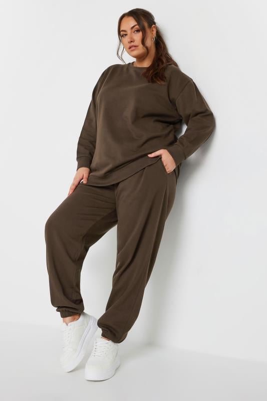 Evans YOURS Curve Chocolate Brown Cuffed Joggers