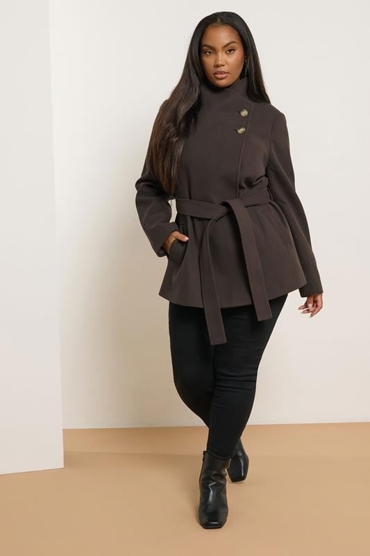 Evans YOURS Curve Chocolate Brown Formal Wrap Coat