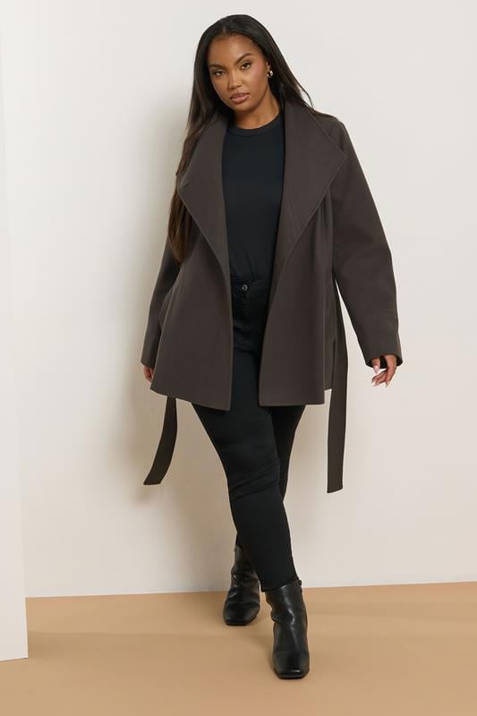Evans YOURS Curve Chocolate Brown Formal Wrap Coat