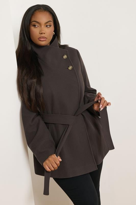 evans YOURS Curve Chocolate Brown Formal Wrap Coat