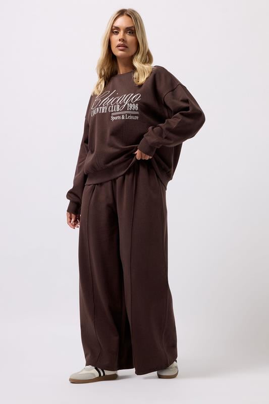 Evans YOURS Curve Chocolate Brown Wide Leg Joggers