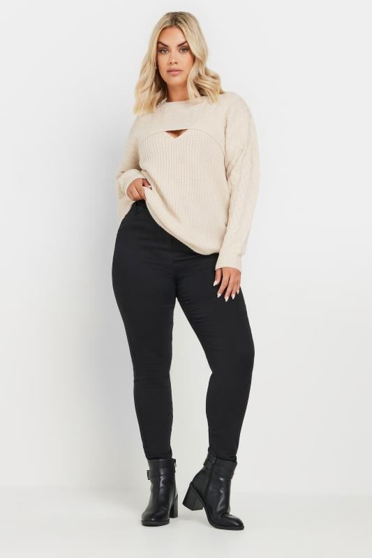 Evans YOURS Curve Cream Cable Knit Cut Out Jumper