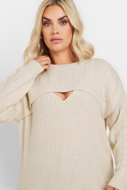 Evans YOURS Curve Cream Cable Knit Cut Out Jumper