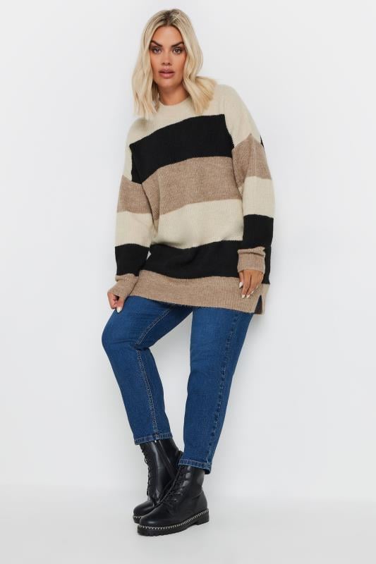Evans YOURS Curve Cream Colourblock Knitted Jumper