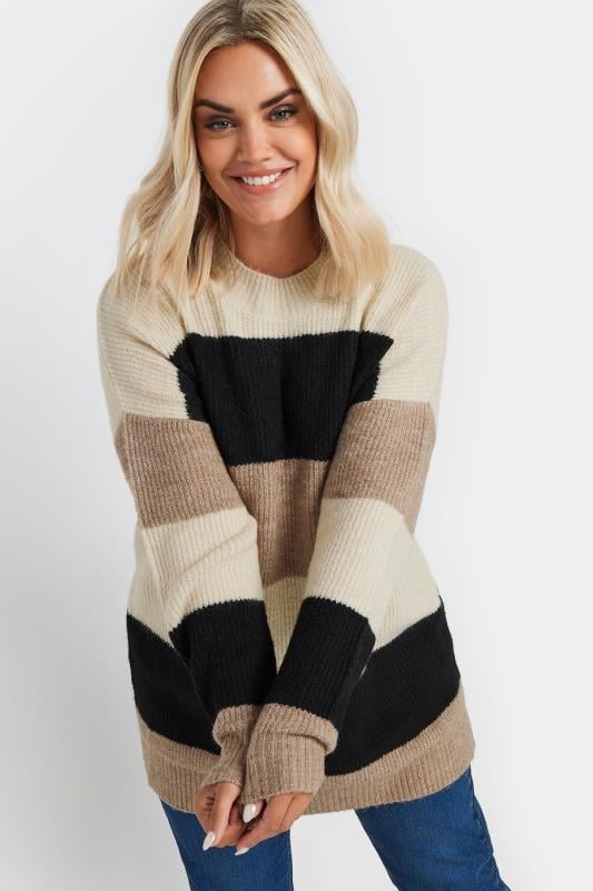 Evans YOURS Curve Cream Colourblock Knitted Jumper
