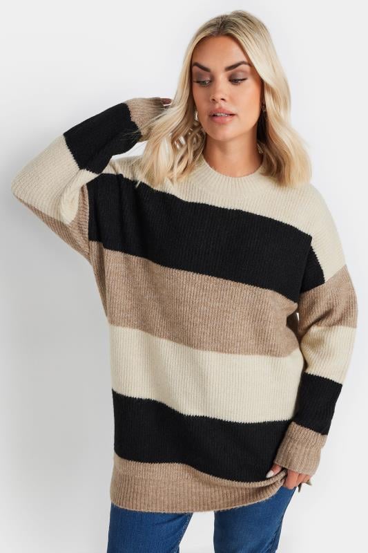 evans YOURS Curve Cream Colourblock Knitted Jumper