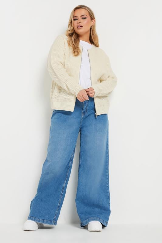 Evans YOURS Curve Cream Knitted Bomber Cardigan