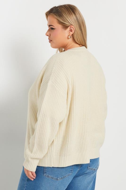 Evans YOURS Curve Cream Knitted Bomber Cardigan