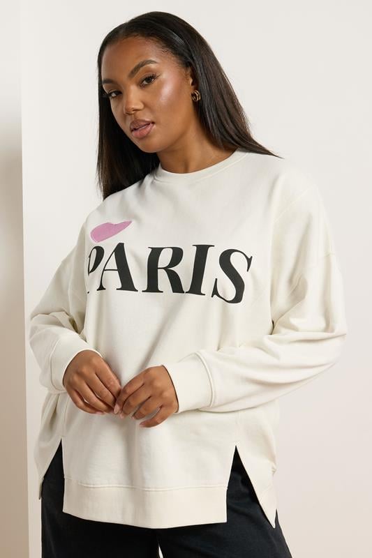 evans YOURS Curve Cream 'Paris' Heart Sweatshirt