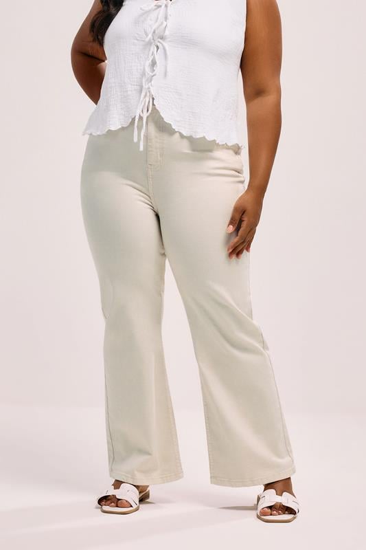 Evans YOURS Curve Cream Wide Leg Denim Jeans