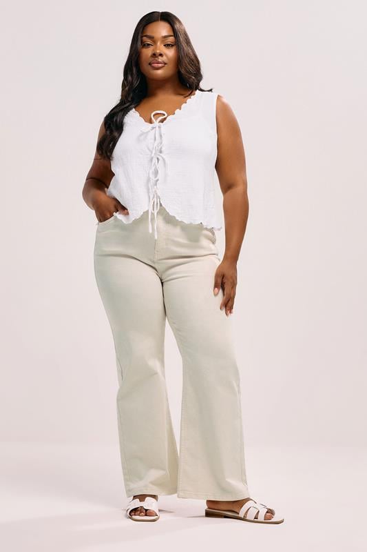 evans YOURS Curve Cream Wide Leg Denim Jeans