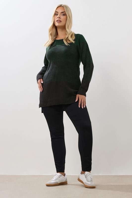 Evans YOURS Curve Dark Green Colourblock Jumper