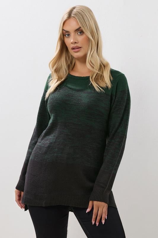 evans YOURS Curve Dark Green Colourblock Jumper