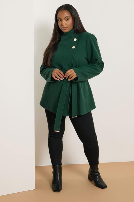Evans YOURS Curve Dark Green Formal Wrap Coat