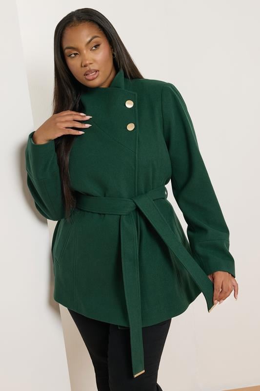 evans YOURS Curve Dark Green Formal Wrap Coat