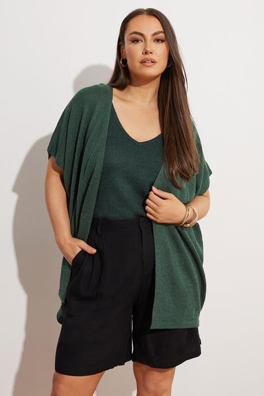 Evans YOURS Curve Dark Green Short Sleeve Cardigan