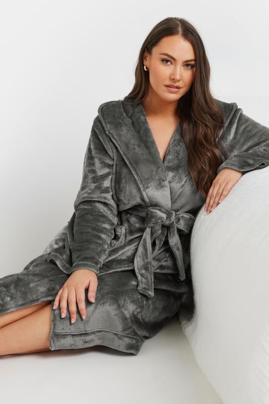 Evans YOURS Curve Dark Grey Hooded Dressing Gown