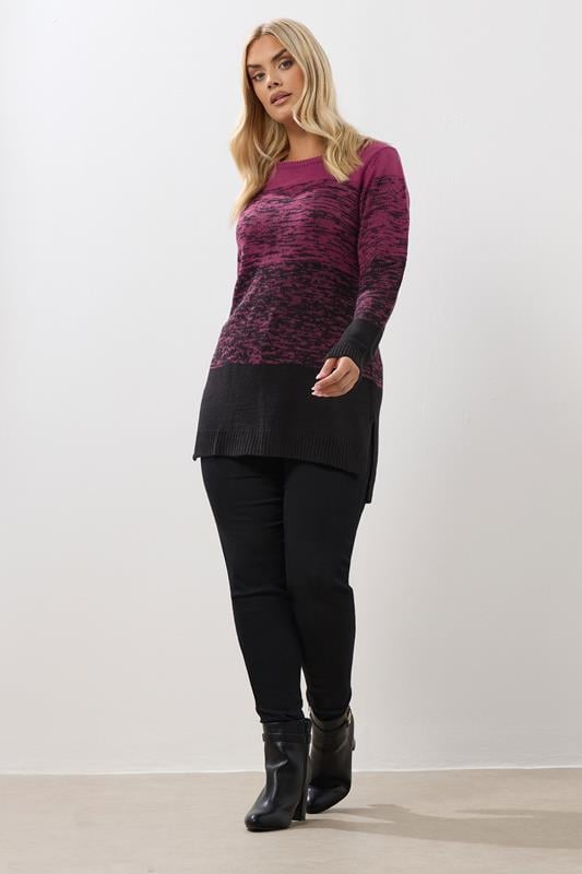 Evans YOURS Curve Dark Pink Colourblock Jumper