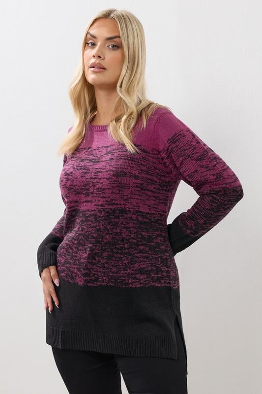 evans YOURS Curve Dark Pink Colourblock Jumper