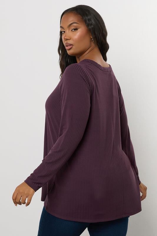 Evans YOURS Curve Dark Purple Ribbed Henley Top