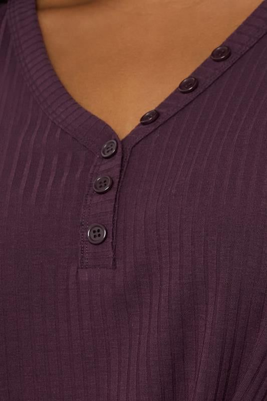 Evans YOURS Curve Dark Purple Ribbed Henley Top