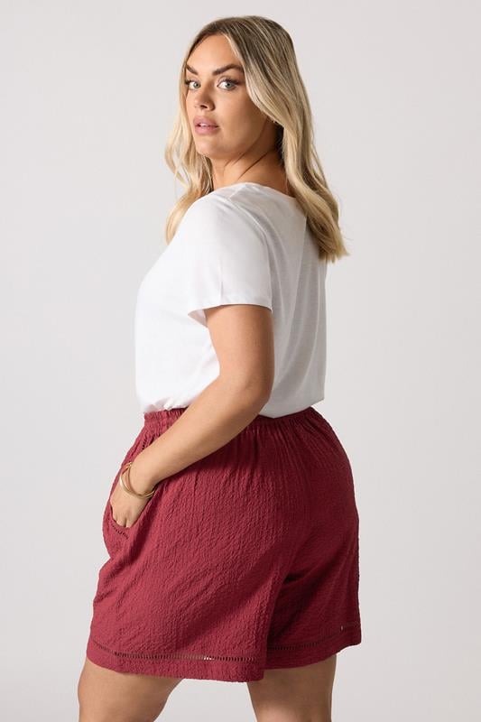 Evans YOURS Curve Dark Red Crochet Trim Shorts