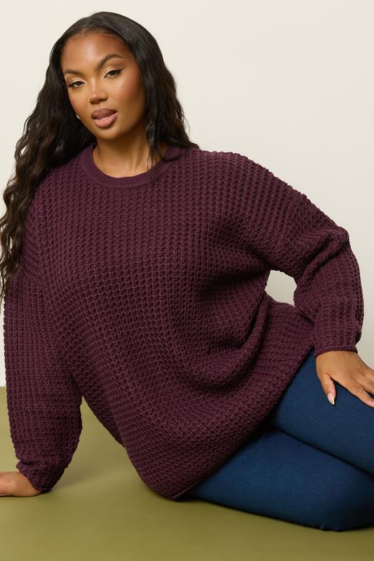Evans YOURS Curve Dark Red Waffle Knit Jumper