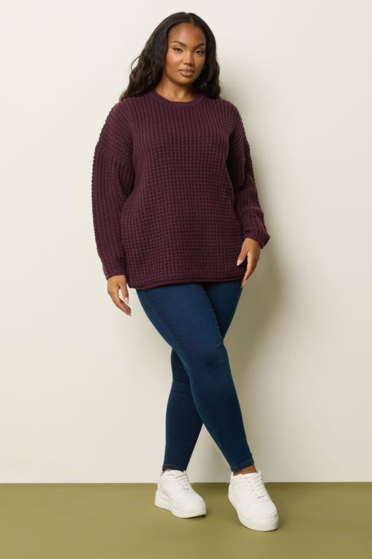 Evans YOURS Curve Dark Red Waffle Knit Jumper