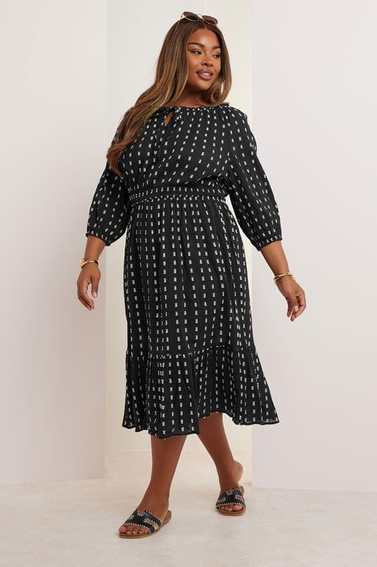 evans YOURS Curve Dot Print Tie Front Midaxi Dress